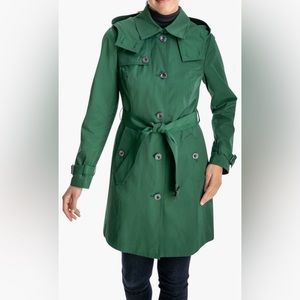Waterproof Hooded Button Front Waist Tie Trench Coat